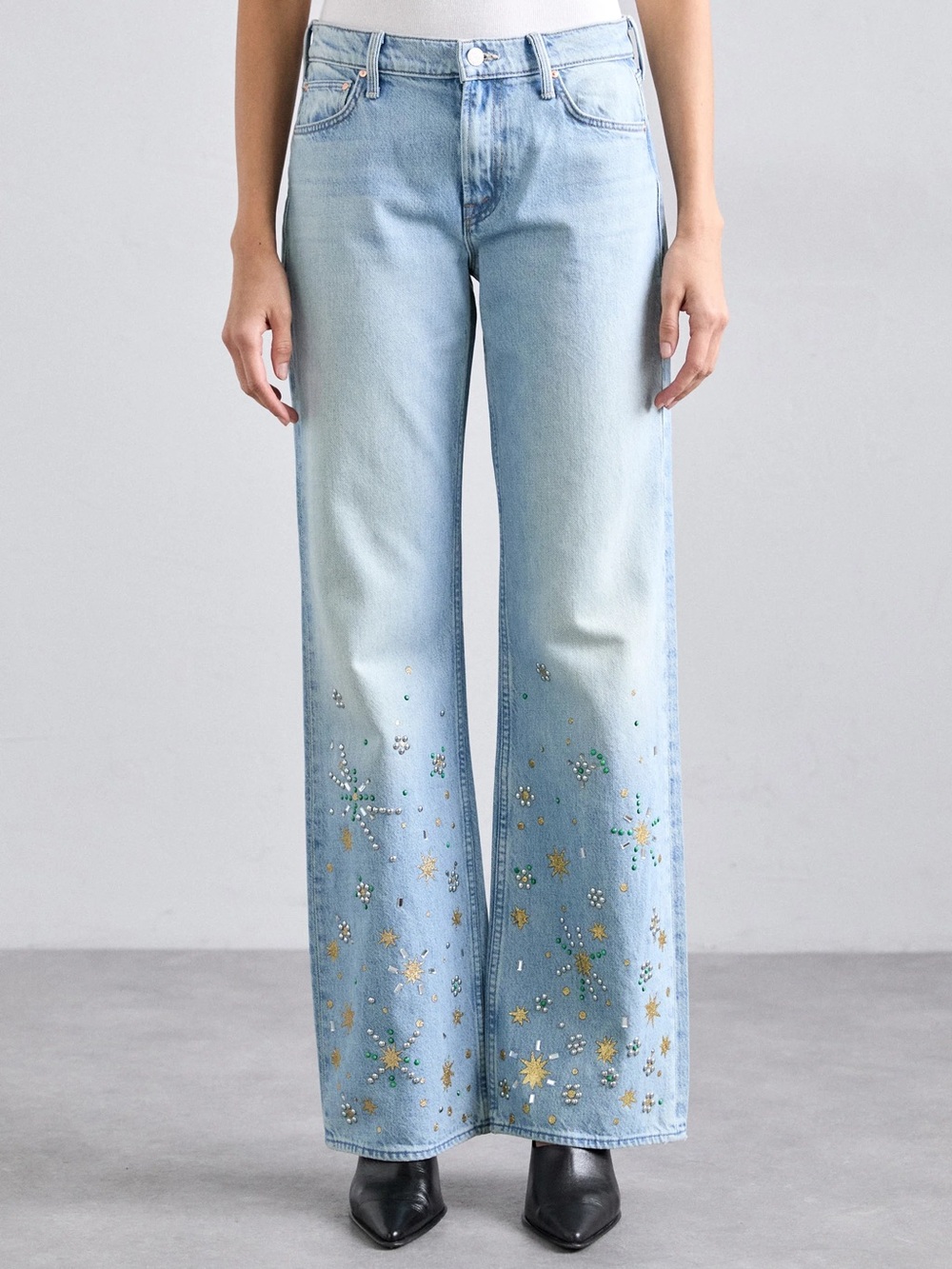 NWT MOTHER The Bookie Heel Righteous Gemstones Jeans 26 Crystal Stars $528